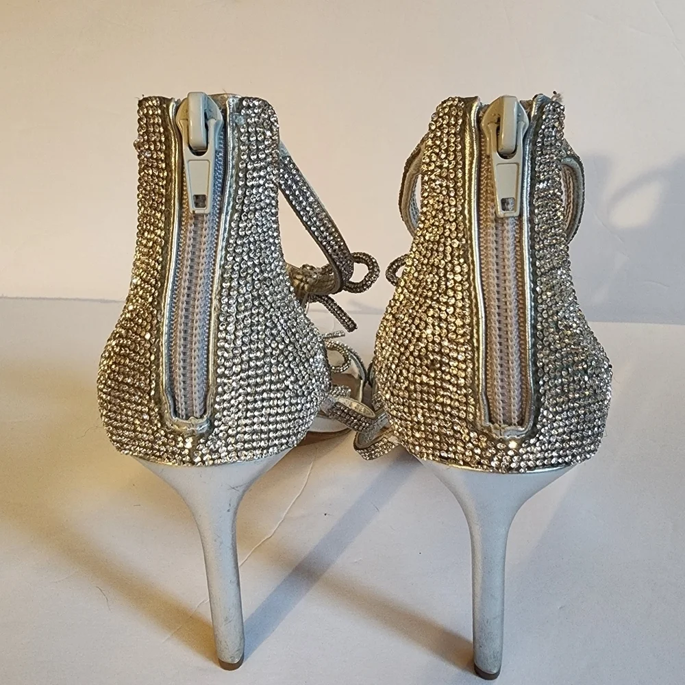 INC Elegant Silver Rhinestone Bow Strappy 4" Heels International Concepts Size 7 - Picture 6 of 10